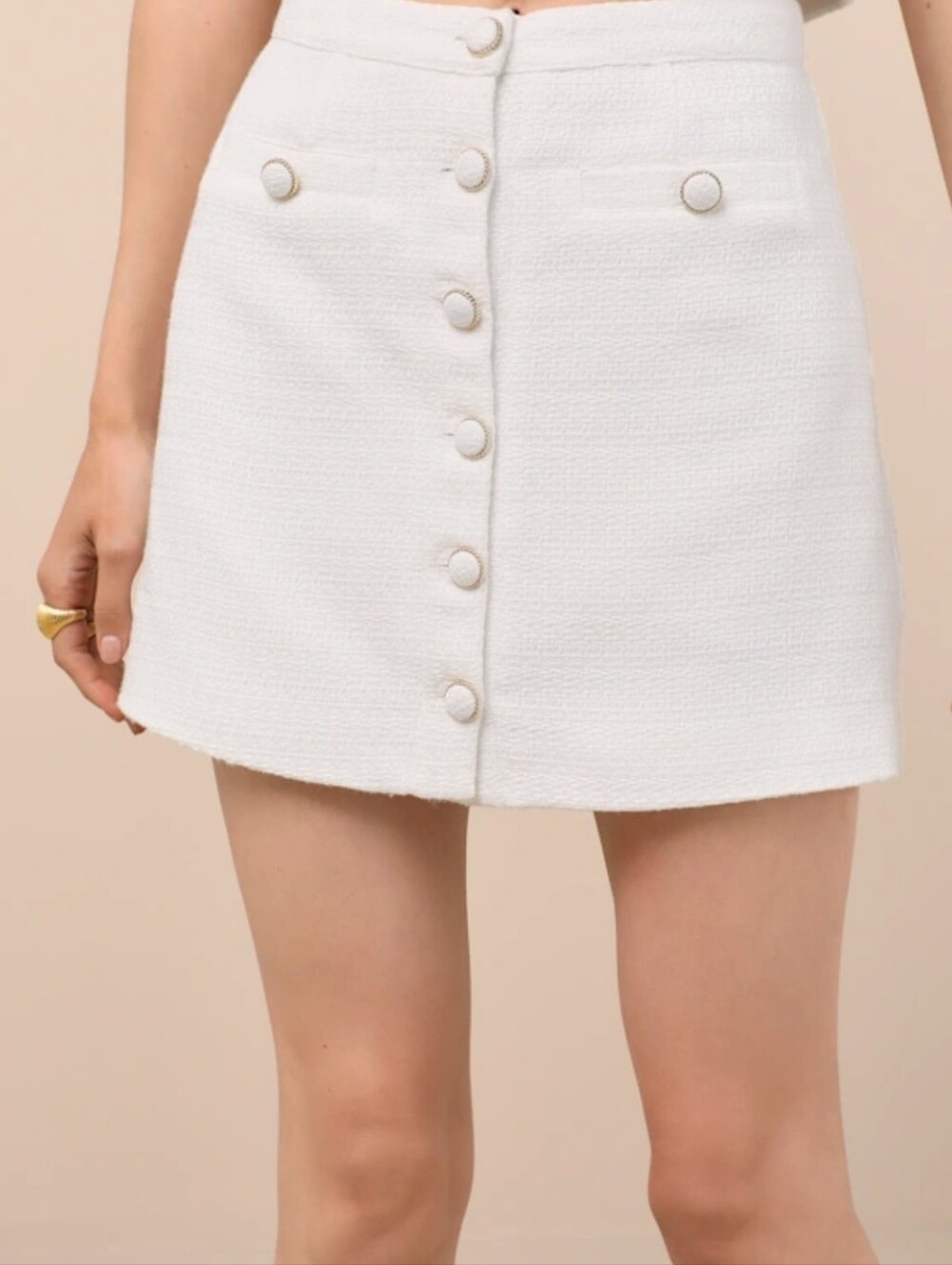 Lulus Monique White Tweed Button-front Mini Skirt - Size L